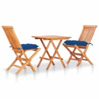 vidaXL 3 Piece Bistro Set with Blue Cushions Solid Teak Wood