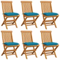 vidaXL Patio Chairs with Light Blue Cushions 6 pcs Solid Teak Wood