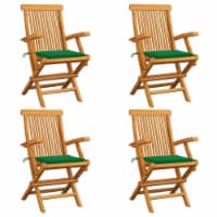 vidaXL Patio Chairs with Green Cushions 4 pcs Solid Teak Wood