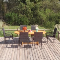 vidaXL 7 Piece Patio Dining Set Poly Rattan Black