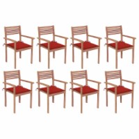 vidaXL Stackable Patio Chairs with Cushions 8 pcs Solid Teak Wood