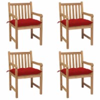 vidaXL Patio Chairs 4 pcs with Red Cushions Solid Teak Wood