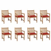 vidaXL Patio Chairs 8 pcs with Red Cushions Solid Teak Wood