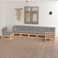 vidaXL 7 Piece Patio Lounge Set with Cushions Solid Pinewood