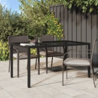 vidaXL Patio Table 59.1 x35.4 x29.5 Tempered Glass and Poly Rattan Black