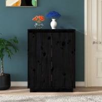 vidaXL Shoe Cabinet Black 23.6 x13.8 x31.5 Solid Wood Pine