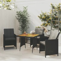 vidaXL Patio Table Black 27.6 x27.6 x28.3  Poly Rattan & Solid Acacia Wood