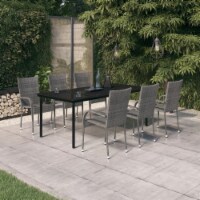 vidaXL 7 Piece Patio Dining Set Gray and Black