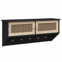 vidaXL Wall-mounted Coat Rack Black Engineered Wood and Natural Rattan