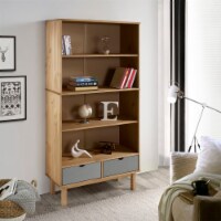 vidaXL Bookcase OTTA with 2 Drawers Brown and Gray Solid Wood Pine
