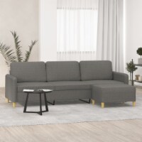 vidaXL 3-Seater Sofa with Footstool Dark Gray 82.7 Fabric