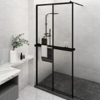 vidaXL Walk-in Shower Wall with Shelf Black 46.5 x74.8 ESG Glass&Aluminum