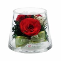 Fiora Flower Long-Lasting Red Roses in a Small Taper-Up Cylinder Glass Vase