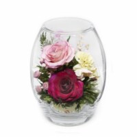 Fiora Flower Long-Lasting Purple and Pink Roses and Hydrangea in a Glass Vase