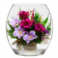 Fiora Flower Long-Lasting Purple Orchids and Roses in a Flat Rugby Glass Vase