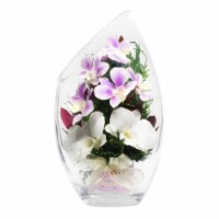 Fiora Flower Long-Lasting Purple Orchids, Limoniums with Greenery in a Flat Rugby Glass Vase