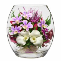 Fiora Flower Long-Lasting Purple Orchids with Greenery in a Flat Rugby Glass Vase