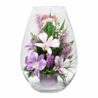 Fiora Flower Long-Lasting Pink Roses, Purple-Striped White & King Dragon Orchids in a Droplet