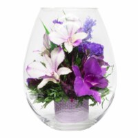 Fiora Flower Long-Lasting Purple Orchids in a Droplet Glass Vase