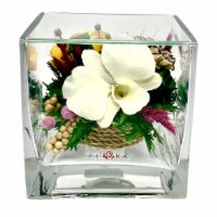 Fiora Flower Long-Lasting Yellow Rose and White Orchid in a Cube Glass Vase