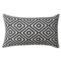 12 x 20 Rectangular Jacquard Cotton Accent Lumbar Pillow, Diamond Pattern, Black, White-