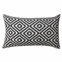 12 x 20 Rectangular Jacquard Cotton Accent Lumbar Pillow, Diamond Pattern, Black, White,
