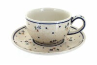 Blue Rose Polish Pottery Country Meadow Cup & Saucer