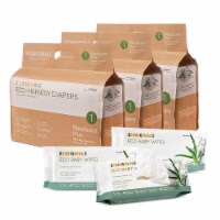 Ecoriginals Plant Based 3 Packs of Diapers + 3 Packs of Water Wipes | Newborn Plus Size 1 |