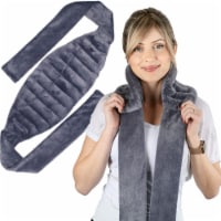 Microwavable Weighted Heating Pad with Plush 71” Ties - Hot/Cold Moist Heat Pads Med Grey