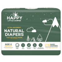 Happy Little Camper Ultra-Absorbent Hypoallergenic Natural Baby Diapers, Size 2, 216 Count