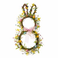 Glitzhome 24.5 H Easter Bunny Shaped Wreath with Eggs & Satin Ribbon Bow