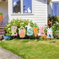 Glitzhome 49.5 L Set of 6 Easter Icon Metal Yard Stake