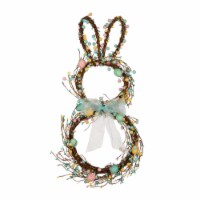 Glitzhome Easter Bunny Shaped Wreath with Eggs & Satin Ribbon Bow