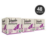 Veeda 100% Natural Cotton Super Absorbency Tampons with Compact BPA-Free Applicator, 48 Count