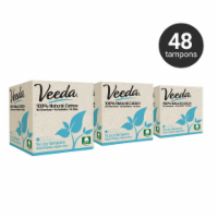 Veeda 100% Natural Cotton Lite Absorbency Tampons with Compact BPA-Free Applicator, 48 Count
