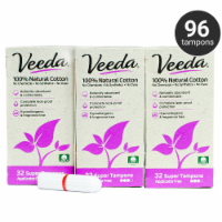 Veeda GMO-Free 100% Natural Cotton Applicator-Free Super Tampons, Fragrance Free, 96 Count