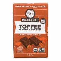 Taza Chocolate Stone Ground Organic Dark Bar - Toffee Almond and Sea Salt-Case of 10 -2.5 oz