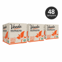 Veeda 100% Natural Cotton Super Plus Absorbency Tampons Compact BPA-Free Applicator, 48 Count