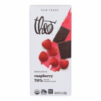 Theo Chocolate Organic Bar - Dark - 70 Percent Cacao - Raspberry - 3 oz Bars - 12Case