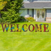 Glitzhome WELCOME with Flowers Yardstake or Wall Decor Perspective: Main