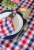 DII Red, White & Blue Check Tablecloth 70 Round Perspective: back