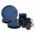 Gibson Soho Lounge 16 Piece Round Glaze Dinnerware Plates, Bowls, & Mugs, Blue Perspective: back