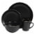 Gibson Home Rockaway Round Stoneware Dinnerware, Set of 16, Black with Gold Rim Perspective: back