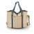 Wine Country Tote – Wine & Cheese Picnic Tote, Beige Canvas with Navy Blue & Brown Accents Perspective: back