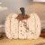 Northlight 15  Small White Wooden Fall Harvest Pumpkin with Leaves and Stem Perspective: back