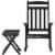 Wooden Rocking Chair Set 2-Piece Outdoor Porch Rocker w/ Foldable Table, Black Perspective: back