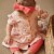 Organic Cotton Bow Headband Dark Coral Perspective: back