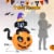 5FT Inflatable Halloween Decor Pumpkin with Witch's Black Cat w/ LED & Sandbags Perspective: back