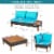 4PCS Acacia Wood Patio Furniture Set Rattan Conversation Set w/ Turquoise Cushions Perspective: back