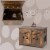Wooden Cat Litter Box Enclosure Flip-Top Hidden Washroom Bench w/ Side Entrance Perspective: back